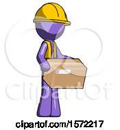 Purple Construction Worker Contractor Man Holding Package To Send Or Recieve In Mail