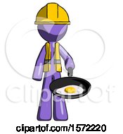 Poster, Art Print Of Purple Construction Worker Contractor Man Frying Egg In Pan Or Wok