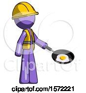 Purple Construction Worker Contractor Man Frying Egg In Pan Or Wok Facing Right