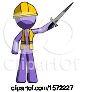 Purple Construction Worker Contractor Man Holding Sword In The Air Victoriously