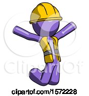 Poster, Art Print Of Purple Construction Worker Contractor Man Jumping Or Kneeling With Gladness