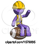 Poster, Art Print Of Purple Construction Worker Contractor Man Sitting On Giant Football