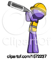 Poster, Art Print Of Purple Construction Worker Contractor Man Thermometer In Mouth