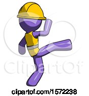 Poster, Art Print Of Purple Construction Worker Contractor Man Kick Pose