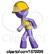 Poster, Art Print Of Purple Construction Worker Contractor Man Suspense Action Pose Facing Left