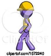 Poster, Art Print Of Purple Construction Worker Contractor Man Walking Left Side View
