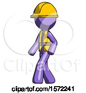Poster, Art Print Of Purple Construction Worker Contractor Man Man Walking Turned Left Front View