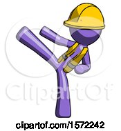Poster, Art Print Of Purple Construction Worker Contractor Man Ninja Kick Left