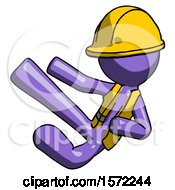 Poster, Art Print Of Purple Construction Worker Contractor Man Flying Ninja Kick Left