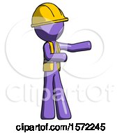 Poster, Art Print Of Purple Construction Worker Contractor Man Presenting Something To His Left