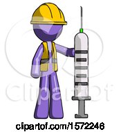 Poster, Art Print Of Purple Construction Worker Contractor Man Holding Large Syringe