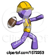 Poster, Art Print Of Purple Construction Worker Contractor Man Throwing Football