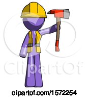 Poster, Art Print Of Purple Construction Worker Contractor Man Holding Up Red Firefighters Ax