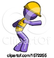 Poster, Art Print Of Purple Construction Worker Contractor Man Sneaking While Reaching For Something