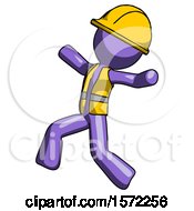 Poster, Art Print Of Purple Construction Worker Contractor Man Running Away In Hysterical Panic Direction Left