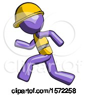 Poster, Art Print Of Purple Construction Worker Contractor Man Running Fast Left