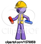 Poster, Art Print Of Purple Construction Worker Contractor Man Red Pill Or Blue Pill Concept
