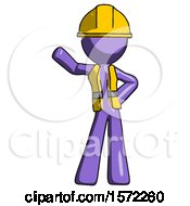 Purple Construction Worker Contractor Man Waving Right Arm With Hand On Hip