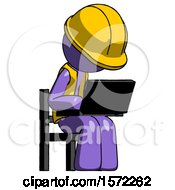 Poster, Art Print Of Purple Construction Worker Contractor Man Using Laptop Computer While Sitting In Chair Angled Right