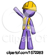 Poster, Art Print Of Purple Construction Worker Contractor Man Waving Emphatically With Right Arm