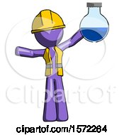 Poster, Art Print Of Purple Construction Worker Contractor Man Holding Large Round Flask Or Beaker