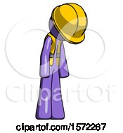 Poster, Art Print Of Purple Construction Worker Contractor Man Depressed With Head Down Turned Right