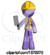 Poster, Art Print Of Purple Construction Worker Contractor Man Holding Meat Cleaver