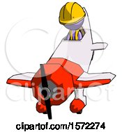 Poster, Art Print Of Purple Construction Worker Contractor Man In Geebee Stunt Plane Descending Front Angle View