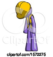 Poster, Art Print Of Purple Construction Worker Contractor Man Depressed With Head Down Turned Left
