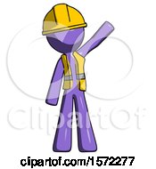 Poster, Art Print Of Purple Construction Worker Contractor Man Waving Emphatically With Left Arm