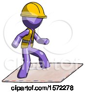 Poster, Art Print Of Purple Construction Worker Contractor Man On Postage Envelope Surfing