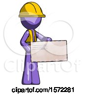 Poster, Art Print Of Purple Construction Worker Contractor Man Presenting Large Envelope