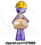 Poster, Art Print Of Purple Construction Worker Contractor Man Holding Box Sent Or Arriving In Mail