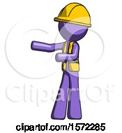 Poster, Art Print Of Purple Construction Worker Contractor Man Presenting Something To His Right