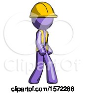 Poster, Art Print Of Purple Construction Worker Contractor Man Walking Turned Right Front View