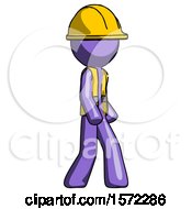 Purple Construction Worker Contractor Man Walking Turned Right Front View