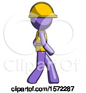 Poster, Art Print Of Purple Construction Worker Contractor Man Walking Right Side View