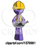 Poster, Art Print Of Purple Construction Worker Contractor Man Serving Or Presenting Noodles