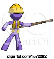 Purple Construction Worker Contractor Man Bo Staff Pointing Right Kung Fu Pose
