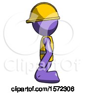 Purple Construction Worker Contractor Man Kneeling Left
