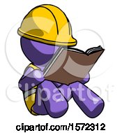 Purple Construction Worker Contractor Man Reading Book While Sitting Down