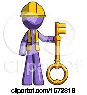 Purple Construction Worker Contractor Man Holding Key Made Of Gold