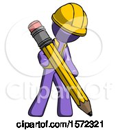 Poster, Art Print Of Purple Construction Worker Contractor Man Writing With Large Pencil