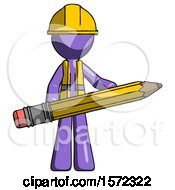 Poster, Art Print Of Purple Construction Worker Contractor Man Writer Or Blogger Holding Large Pencil
