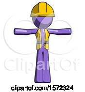 Poster, Art Print Of Purple Construction Worker Contractor Man T-Pose Arms Up Standing