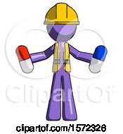 Poster, Art Print Of Purple Construction Worker Contractor Man Holding A Red Pill And Blue Pill