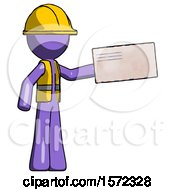 Poster, Art Print Of Purple Construction Worker Contractor Man Holding Large Envelope