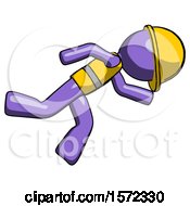 Poster, Art Print Of Purple Construction Worker Contractor Man Running While Falling Down