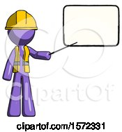 Poster, Art Print Of Purple Construction Worker Contractor Man Giving Presentation In Front Of Dry-Erase Board