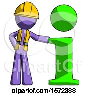 Poster, Art Print Of Purple Construction Worker Contractor Man With Info Symbol Leaning Up Against It